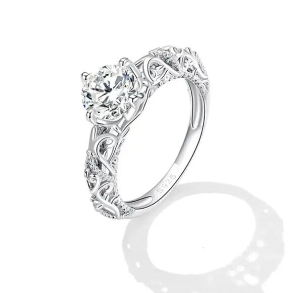 NEW Engagement Ring SZ. 7 S925 Sterling Silver Filigree Romantic Feminine - Picture 6 of 12